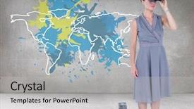  Presentation with wall paint - Presentation having binoculars with colorful map background and a light gray colored foreground