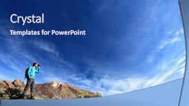  Presentation with blue mountain - Cool new theme with binoculars young caucasian man backdrop and a navy blue colored foreground