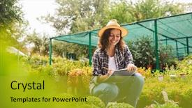  Presentation with writing notes - Amazing slides having bio business - attractive beautiful woman gardener working backdrop and a gold colored foreground