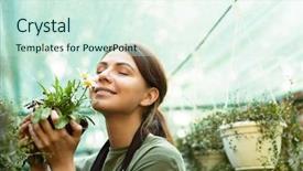  Presentation with photo - Presentation theme having bio business - photo of attractive cute woman background and a cool aqua colored foreground