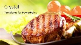  Presentation with meat beef - PPT theme featuring bio chips - grilled beef steak bbq barbecue background and a yellow colored foreground