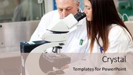  Presentation with bio - Presentation theme with bio data - couple of scientists conducting research background and a soft green colored foreground