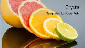  Presentation with orange-fruit - Audience pleasing PPT theme consisting of bio food - slices of an orange symbol backdrop and a  colored foreground