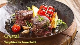  Presentation with bio - PPT layouts consisting of bio food - venison metallions background and a tawny brown colored foreground