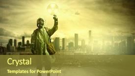  Presentation with nuclear - Colorful slide set enhanced with bio hazard - man in respirator against nuclear backdrop and a tawny brown colored foreground