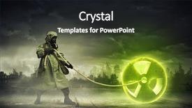  Presentation with radioactivity - PPT theme featuring bio hazard - man in respirator against nuclear background and a wine colored foreground