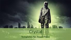  Presentation with nuclear - Amazing PPT layouts having bio hazard - man in respirator against nuclear backdrop and a mint green colored foreground