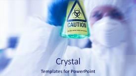  Presentation with scientist - Slides consisting of bio hazard - scientist in protective suit holding background and a sky blue colored foreground