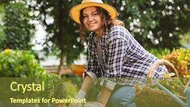  Presentation with water irrigation greenhouse - Presentation with bio inspired - attractive beautiful woman gardener background and a tawny brown colored foreground