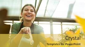 Presentation with cute - Presentation with bio inspired - attractive cute woman gardener holding background and a yellow colored foreground