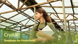  Presentation with walking - Presentation theme enhanced with bio inspired - attractive cute woman gardener walking background and a tawny brown colored foreground