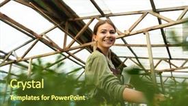  Presentation with sad woman walking - Presentation theme consisting of bio inspired - attractive cute woman gardener walking background and a  colored foreground