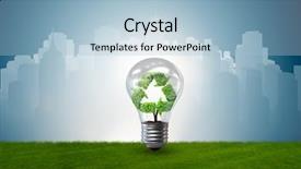  Presentation with light green - Cool new PPT theme with bio inspired - light bulb in green environment backdrop and a light blue colored foreground