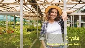  Presentation with bio inspired - Audience pleasing PPT theme consisting of bio inspired - portrait of young florist woman backdrop and a tawny brown colored foreground