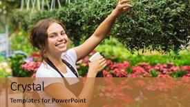  Presentation with greenhouse - Cool new presentation with bio inspired - portrait of young florist woman backdrop and a coral colored foreground