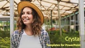  Presentation with happy camper - Presentation theme enhanced with bio inspired - portrait of young happy cheerful background and a tawny brown colored foreground