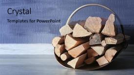  Presentation with bio - Theme having bio material - basket with firewood on floor background and a  colored foreground