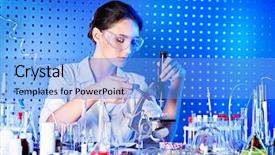  Presentation with laboratory equipment - Amazing slide set having bio medical - employee of the laboratory backdrop and a light blue colored foreground