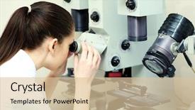  Presentation with microscope - Presentation enhanced with bio medical - female scientist looking background and a lemonade colored foreground