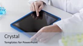  Presentation with scientist - Beautiful slide set featuring bio medical computer - close up of scientist backdrop and a light blue colored foreground