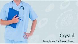  Presentation with pastel pink - Amazing theme having bio medical computer - male doctor holding clipboard backdrop and a sky blue colored foreground