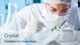  Presentation with biotechnology lab - PPT theme consisting of bio medical engineear - biotechnology concept with scientist background and a sky blue colored foreground