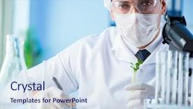  Presentation with biotechnology lab - Colorful PPT theme enhanced with bio medical engineear - biotechnology concept with scientist backdrop and a sky blue colored foreground
