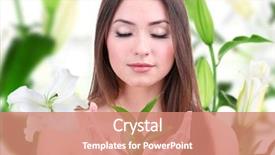  Presentation with lily flower - Cool new presentation with bio naturelle - beautiful young woman holding green backdrop and a coral colored foreground