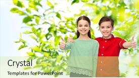  Presentation with bio - Presentation design with bio tecn - happy boy and girl showing background and a  colored foreground