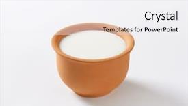  Presentation with probiotic bacteria organic milk kefir - Amazing slides having bioceramic - brown ceramic bowl filled backdrop and a sky blue colored foreground