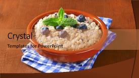  Presentation with blueberry juice - PPT layouts consisting of bioceramic - ceramic bowl with blueberry oatmeal background and a coral colored foreground