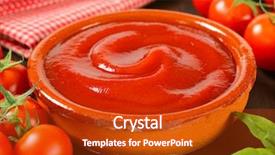  Presentation with ketchup - Cool new PPT theme with bioceramic - ceramic bowl with ketchup backdrop and a crimson colored foreground