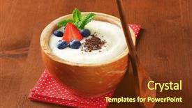  Presentation with pudding - Colorful theme enhanced with bioceramic - natural samolina pudding with fresh backdrop and a tawny brown colored foreground