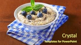  Presentation with blueberries - Presentation theme having bioceramic - oatmeal breakfast with fresh blueberries background and a wine colored foreground