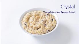  Presentation with dried vine fruit - Presentation theme enhanced with bioceramic - oatmeal breakfast with pieces background and a  colored foreground