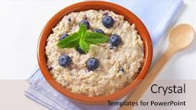  Presentation with fresh lettuce strawberries blueberries mushroom - Slide deck having bioceramic - oatmeal with fresh blueberries served background and a coral colored foreground