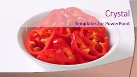  Presentation with self defense pepper spray - Presentation theme featuring bioceramic - portion of sliced red pepper background and a sky blue colored foreground