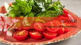  Presentation with sweet basil - Slide deck consisting of bioceramic - vegan plate of fresh sliced background and a red colored foreground