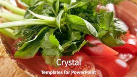  Presentation with sweet basil - Theme consisting of bioceramic - vegan plate of fresh sliced background and a crimson colored foreground