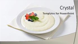  Presentation with pudding - Presentation design having bioceramic - warm semolina pudding decorated background and a white colored foreground