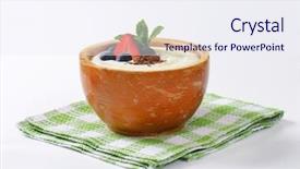  Presentation with pudding - Amazing presentation theme having bioceramic - warm semolina pudding with fresh backdrop and a sky blue colored foreground