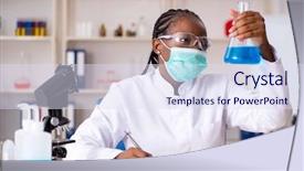 Presentation with chemist - Beautiful presentation theme featuring biochemical - young black chemist working backdrop and a sky blue colored foreground