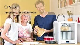  Presentation with plastic product - Colorful presentation enhanced with biodegradeable plastic - three industrial designers gathering backdrop and a yellow colored foreground