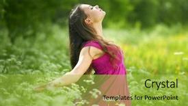  Presentation with freedom - PPT theme with biodiversidad - beautiful young woman enjoying freedom background and a yellow colored foreground