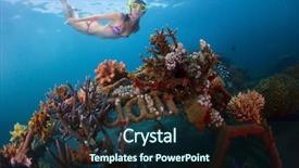  Presentation with lady - Colorful presentation design enhanced with conservation resoration - young lady snorkeling over metal backdrop and a wine colored foreground