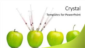  Presentation with bioengineering - Amazing theme having bioengineering - green apples and syringes isolated backdrop and a white colored foreground