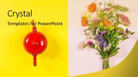  Presentation with teapot - PPT theme having biohack - wild flower bouquet and teapot background and a yellow colored foreground