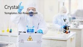  Presentation with substance - Theme featuring biohazard symbol - scientist dropping liquid substance background and a sky blue colored foreground