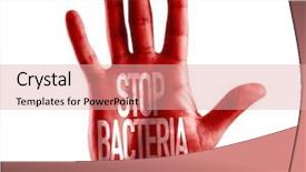  Presentation with bacteria - Cool new slide set with biohazard symbol - stop bacteria written on hand backdrop and a coral colored foreground