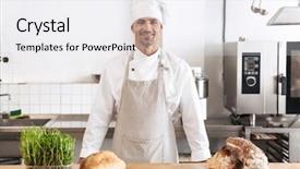  Presentation with baker kneading dough homemade bread - Audience pleasing PPT theme consisting of bioimaging - image of caucasian man baker backdrop and a sky blue colored foreground